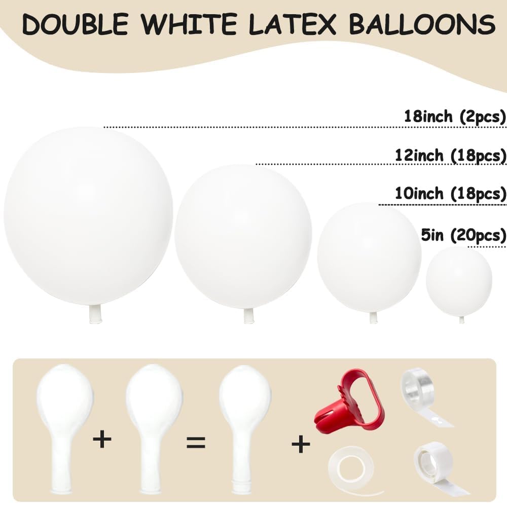 Pastel White Balloons-Double Stuffed White Balloons Different Sizes Latex Matte White Balloon Garland White Balloon Arch Kit for Birthday Baby Shower Wedding Bridal Shower Party Decorations