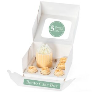 blackridge home bento cake box with cupcakes - perfect for bento box cake and cupcakes, bento cake and cupcake boxes combo, 5 sets: cupcake and bento cake boxes fit 5 regular cupcakes and mini cake.