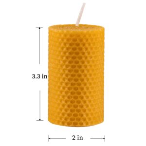 Beeswax Pillar Candles Bulk Set of 9 Handmade from 100% Pure Natural Rolled Bees Wax - Measures 2" x 3.4", Great for Home Decor, Party & Events, 10-12 Hour Burn Time