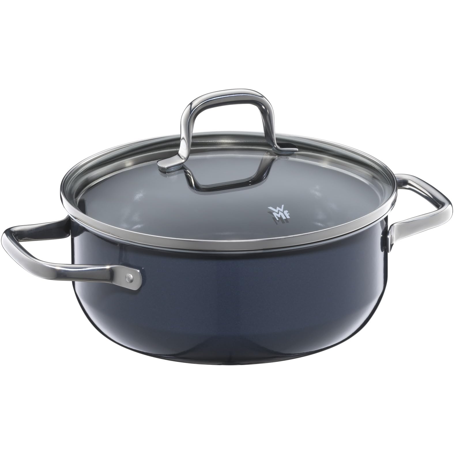 WMF Fusiontec Essential Large Cooking Pot, 20 cm, Glass Lid, Induction Stewing Pan, 2.4 L, High-Tech Ceramic, Scratch-Resistant, Uncoated, Dark Blue, Made in Germany