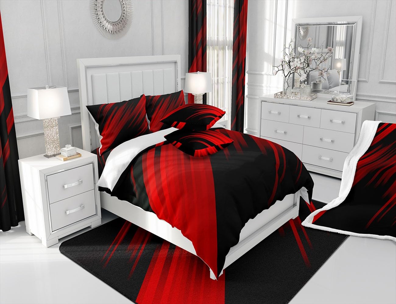 jejeloiu Red Ombre Bedding Set Ombre Effects Comforter Set for Kids Boys Girls Teens Room Decor Geometry Comforter Queen Size Abstract Art Design Duvet Set 3Pcs