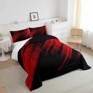 jejeloiu Red Ombre Bedding Set Ombre Effects Comforter Set for Kids Boys Girls Teens Room Decor Geometry Comforter Queen Size Abstract Art Design Duvet Set 3Pcs