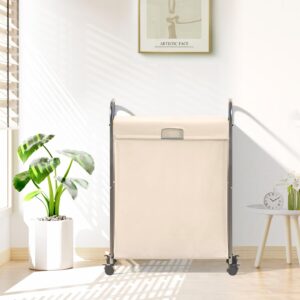 STORAGE MANIAC 85 L Laundry Hamper with Lid, Slim Laundry Sorter with Wheels, Narrow Laundry Basket Sorter, 2 Loads Dirty Clothes Hamper, Laundry Organizer, Laundry Cart with Wheels and Lid, Beige