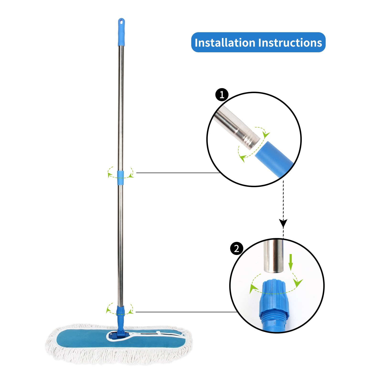 16" Commercial Dust Mop, MEIBEI Dust Floor Mop with Cotton mop Head, Dust Mop for Hardwood Floors with Long Handle, Industrial Dust Mop for Factory, Shopping Mall, Garage, Company, Hotel (16*5 inch)