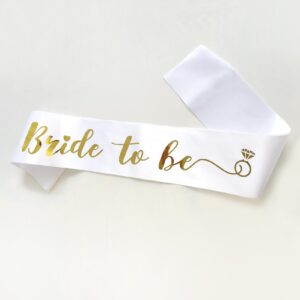 bluple bride to be sash 1pc bachelorette party sash bridal shower hen party supplies decorations party wedding favors accessories (gold/white)