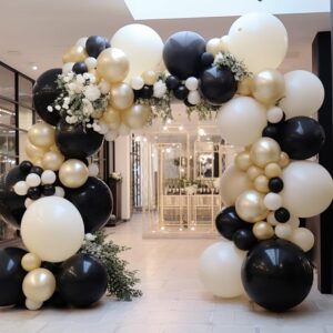 Black Balloons-Double Stuffed Black Balloons Different Sizes Latex Premium Black Balloon Garland Matte Black balloon Arch Kit for Birthday Graduation Wedding Baby Shower Party decorations