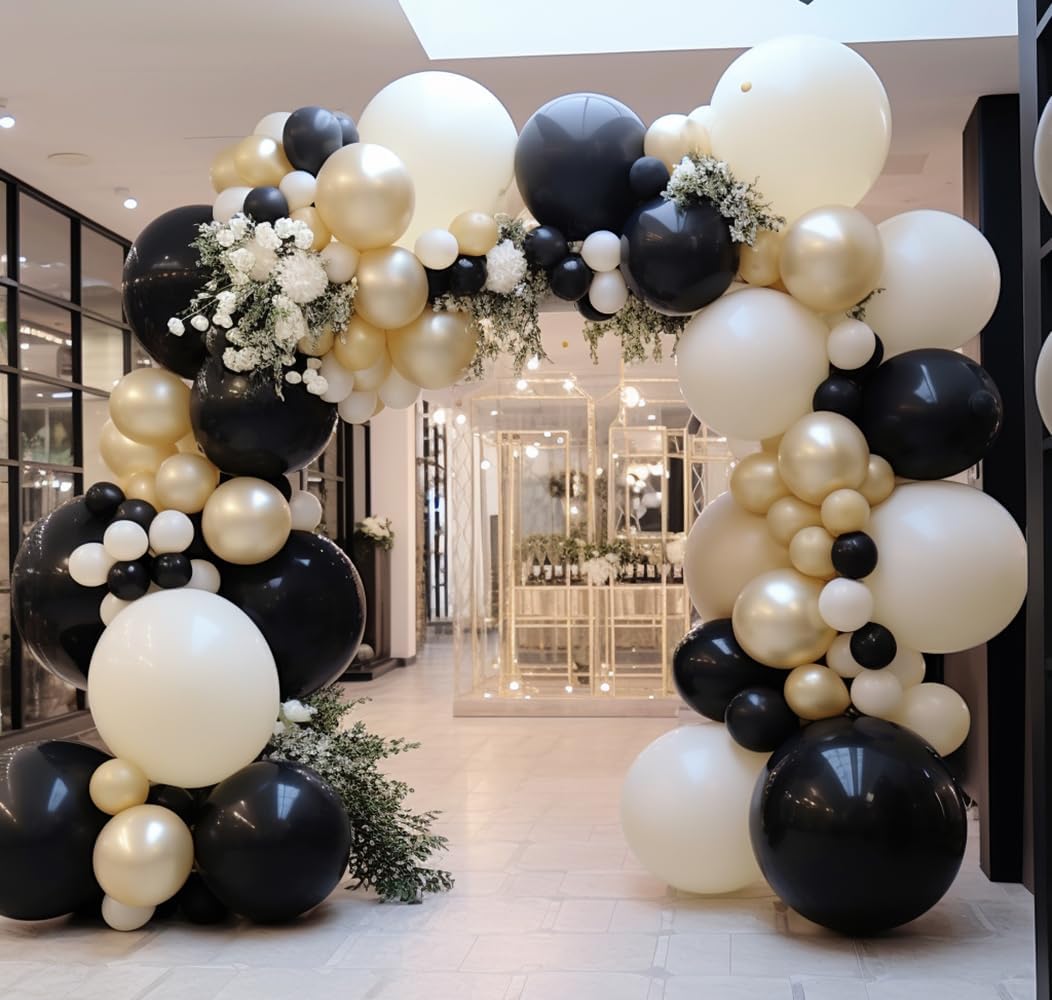 Black Balloons-Double Stuffed Black Balloons Different Sizes Latex Premium Black Balloon Garland Matte Black balloon Arch Kit for Birthday Graduation Wedding Baby Shower Party decorations