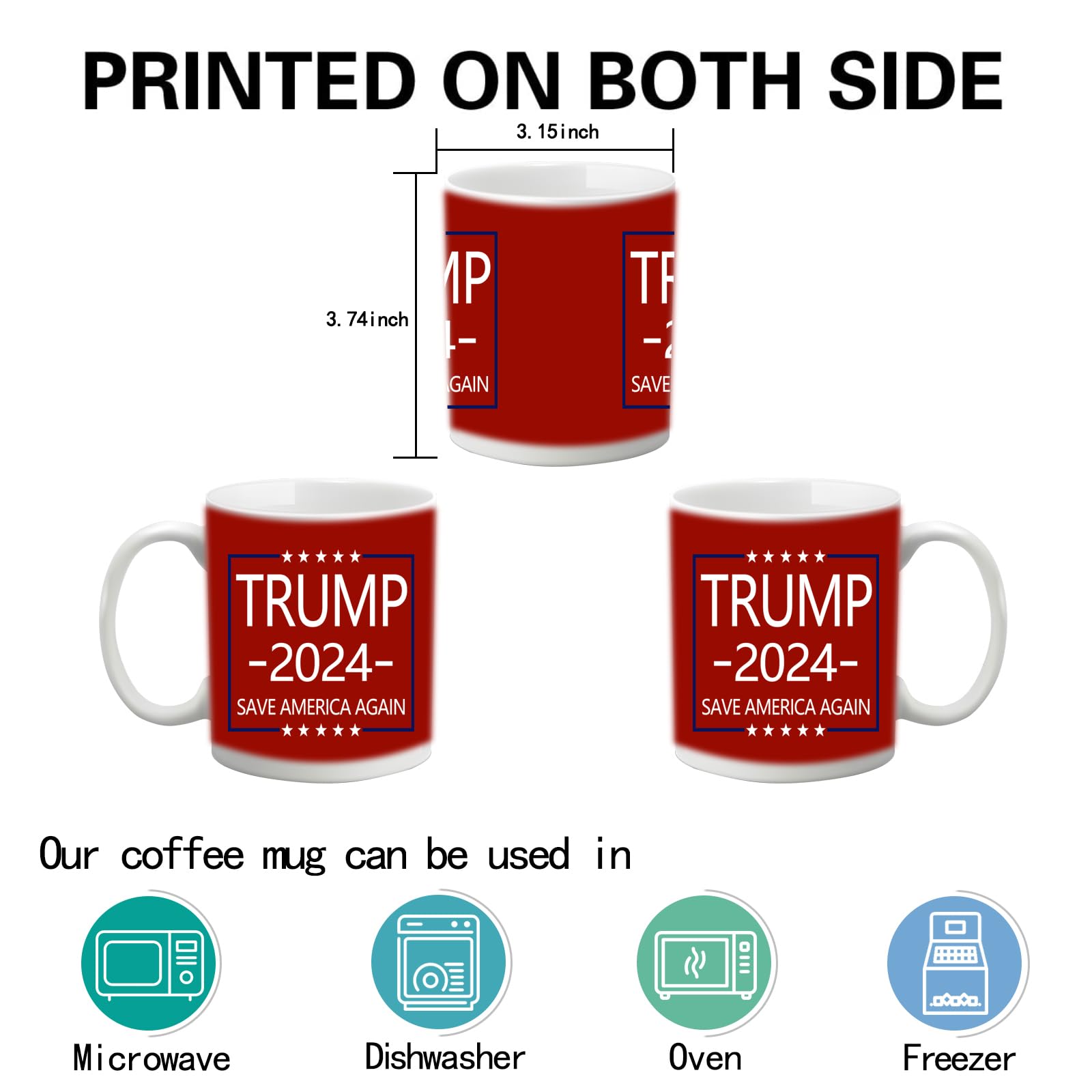 WENSSY Trump for President Mug, Donald Trump 2024 Save America Again Mug, Trump 2024 Mug, Trump for President of The United States 11 Ounce Red