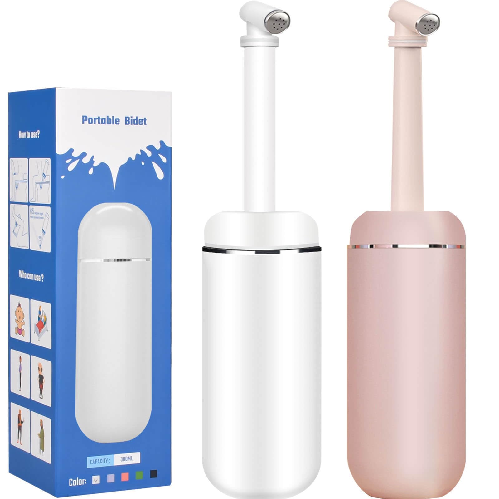 Wrdlosy Portable Bidet 2PCS Peri Bottle White&Pink, Travel Bidet, 12.85OZ Handheld Bidet Portable Bidet for Women, Peri Bottle for Postpartum Care, Peri Bottle Portable Bidet for Travel (Pink, Large)