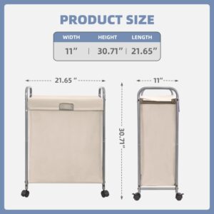 STORAGE MANIAC 85 L Laundry Hamper with Lid, Slim Laundry Sorter with Wheels, Narrow Laundry Basket Sorter, 2 Loads Dirty Clothes Hamper, Laundry Organizer, Laundry Cart with Wheels and Lid, Beige