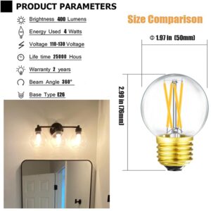 Leools Dimmable Wall sconces Edison Bulb G16.5 4W Equal 40 watt AC120V Clear Glass Soft White 3000K E26 Light Bulb for Pendant,Chandeliers,Vanity, 400lm 6Pack