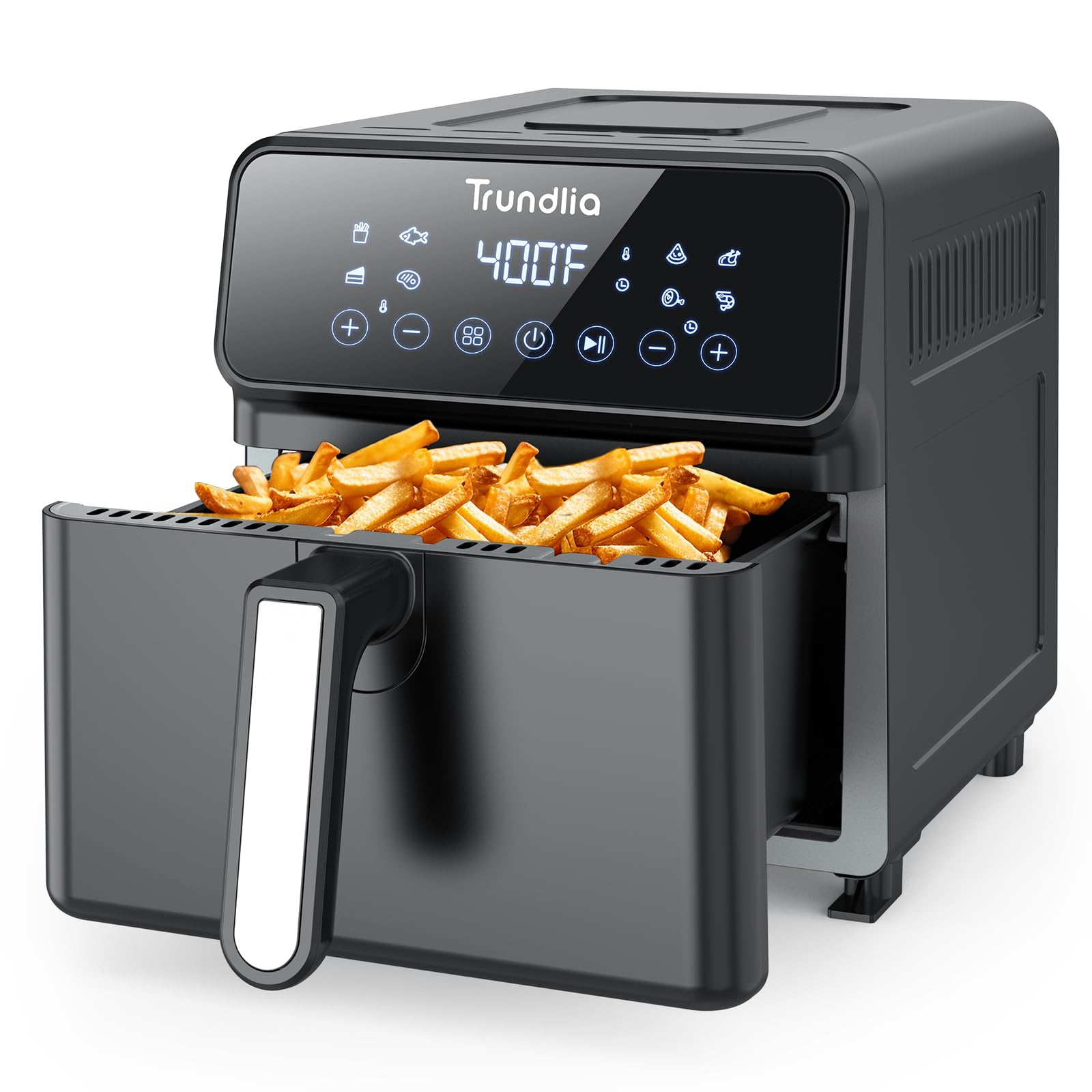 Trundlia Air Fryer Oven 6.3 QT, Compact & Large Airfryer for Family, 8 Quick Presets, Non-Stick Square Basket, All Metal Inside, Dishwasher Safe, Black