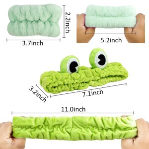 AHONEY Frog Headband Skin care Headbands and Wristbands Cute Spa Wrist Band Fluffy Hand Cuffs Women Girls Kids Facial Makeup Accessories Costume Party Supply Birthday Gift (Frog)