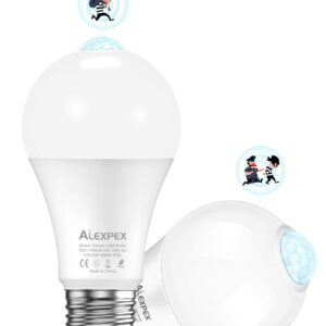 ALEXPEX Motion Sensor Light Bulbs, 13W(100W Equivalent) 1100lm Motion Activated Auto Dusk to Dawn LED Bulb, A19 E26 5000K Daylight Outdoor/Indoor Lighting for Garage Porch Stairs Patio, 2 Pack