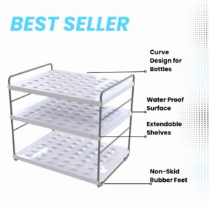 YAN & HIN 15 Bottles Cabinet Organizer Extendable Kitchen Cabinet Organizer with Adjustable Height, 3-Tier Water Bottle Holder, Pantry Pantry Organizers Cup Rack for Cabinet