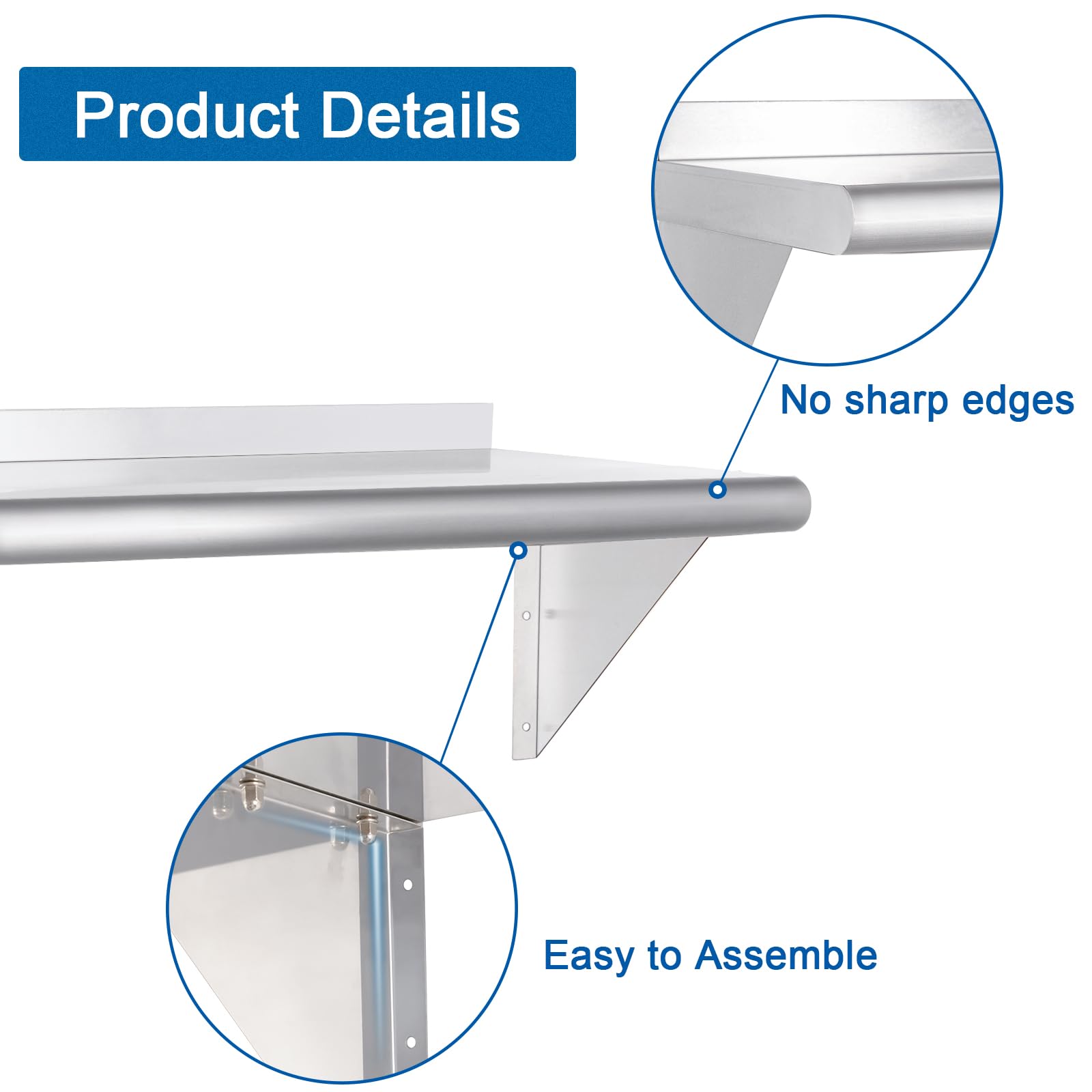 HARDURA Stainless Steel Shelf 14" x 24", 240lb Commercial Shelves Wall Mount Metal Shelving with Backsplash and Brackets for Kitchen, Restaurant, Laundry Room and Home