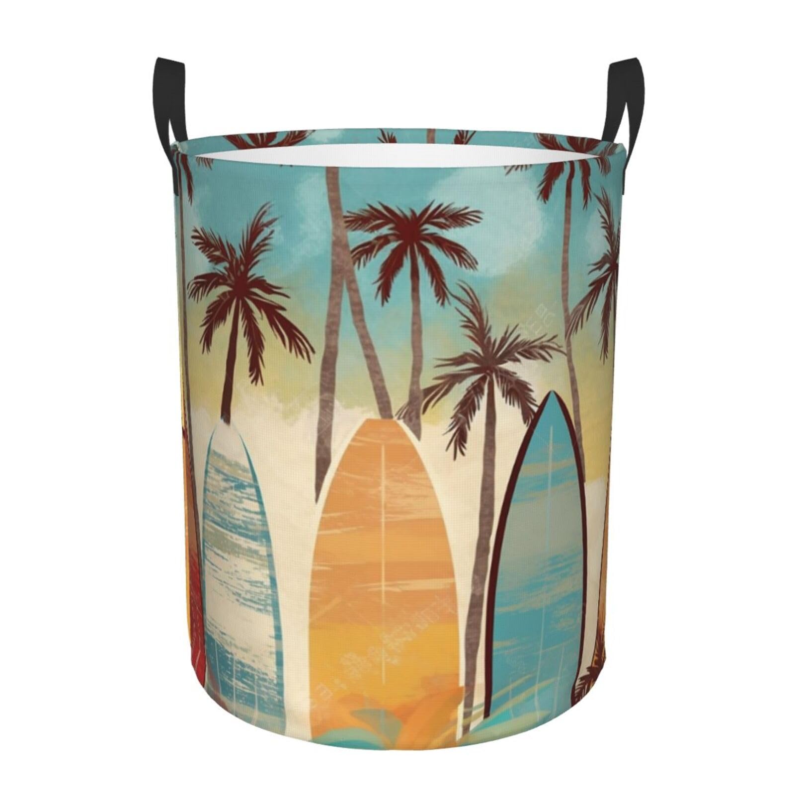 Surfboard Palm Tree Print Laundry Basket Waterproof Laundry Hamper With Handles Large Dirty Clothes Hamper For Dorm Family Travel Medium