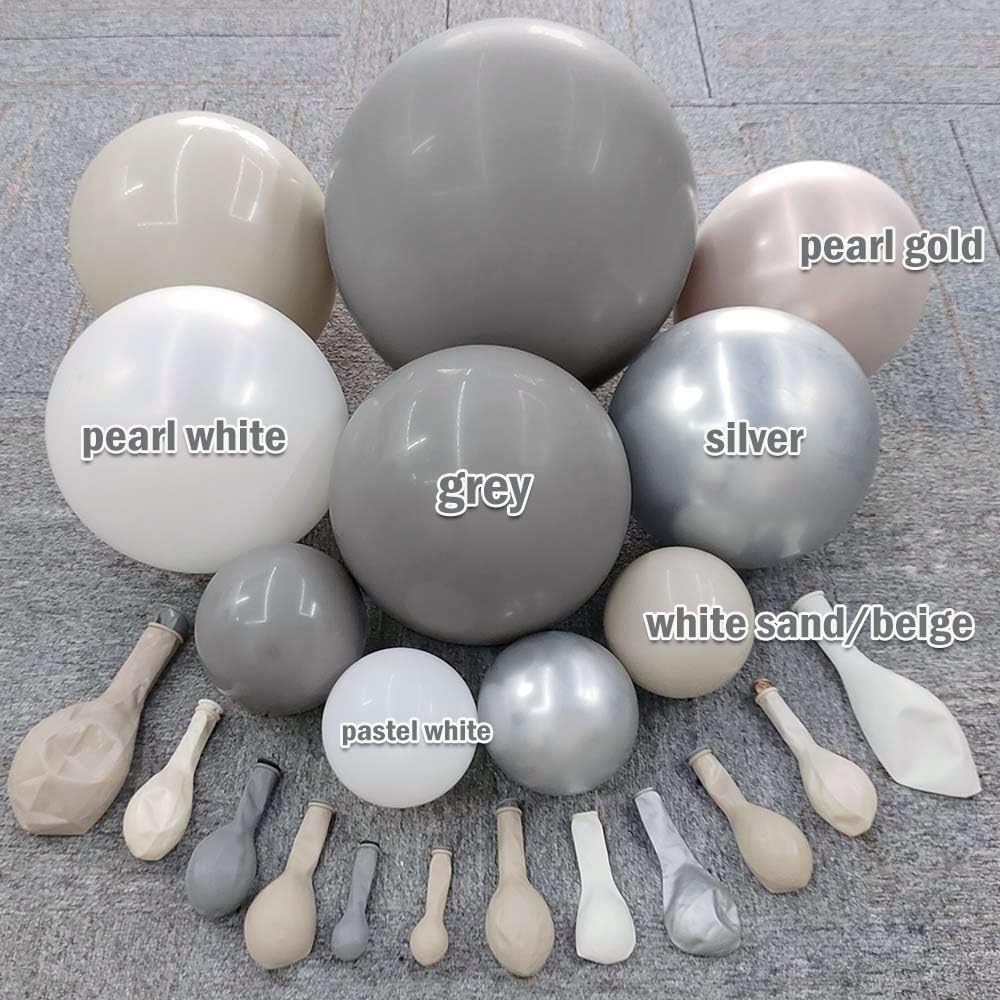 Grey White Balloon Garland - Double Stuffed Sand White Pearl Silver Balloons Neutral Gray Beige White Balloon Arch Kit for Bridal Wedding Baby Shower Birthday Christmas Party Decoration