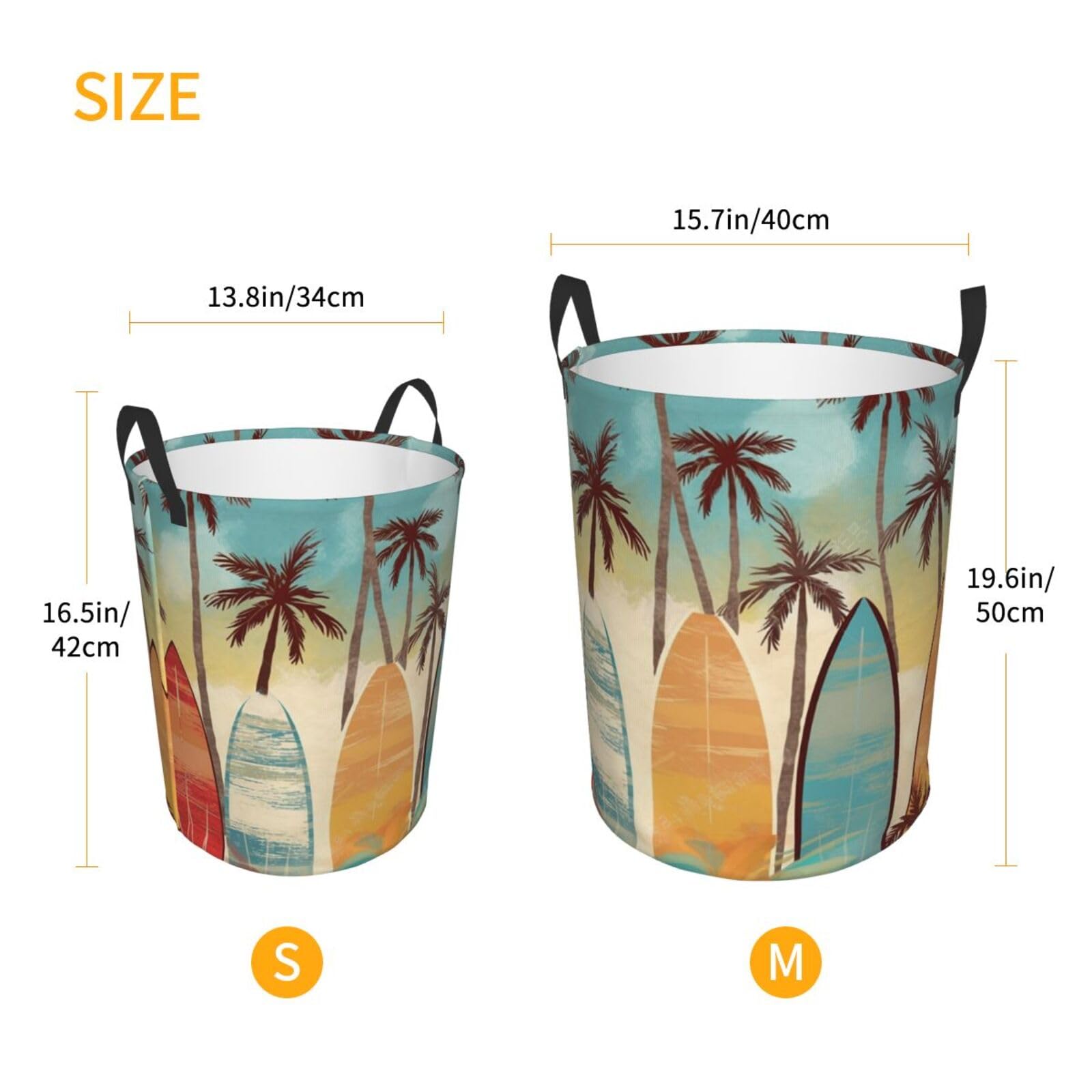 Surfboard Palm Tree Print Laundry Basket Waterproof Laundry Hamper With Handles Large Dirty Clothes Hamper For Dorm Family Travel Medium