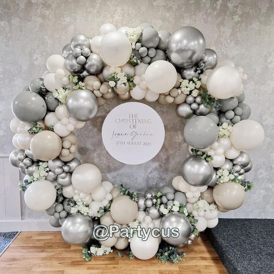 Grey White Balloon Garland - Double Stuffed Sand White Pearl Silver Balloons Neutral Gray Beige White Balloon Arch Kit for Bridal Wedding Baby Shower Birthday Christmas Party Decoration