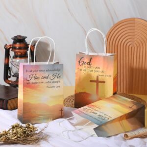 Zhanmai 50 Pcs Christian Gift Bags Church Visitor Welcome Packets Bulk Religious Baptism Bags with Bible Verse Bags with Handles for Christmas Favor, 5.91 x 3.15 x 8.27 Inch