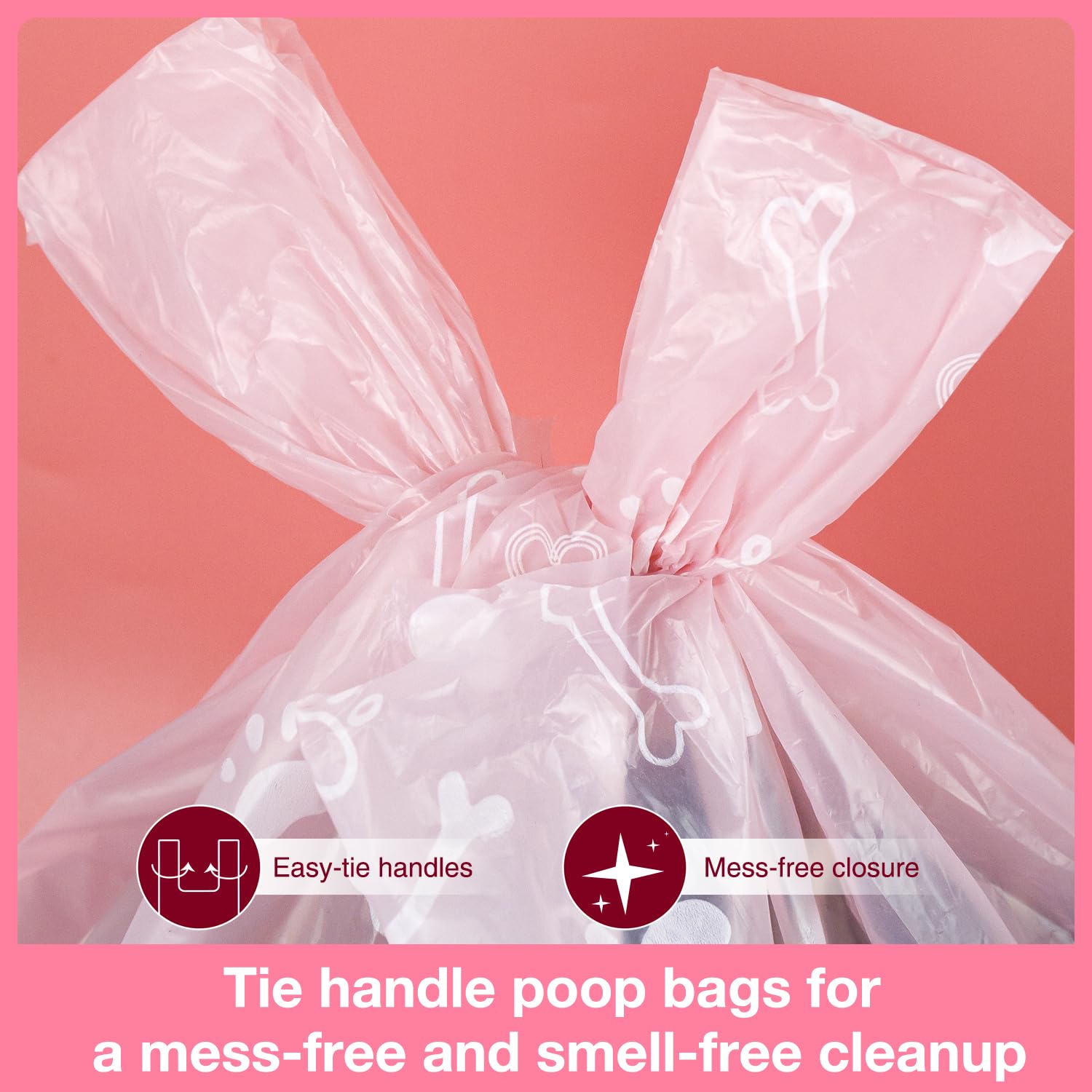 Charmount 270 Counts Large Dog Poop Bags with Handles, 16"x8"Extra Thick Dog Poop Bags Rolls, Leak Proof and Easy Tie, Unscented Doggy Poop Bags, Cat Litter Bags, Compostable Poop Bags, Pink