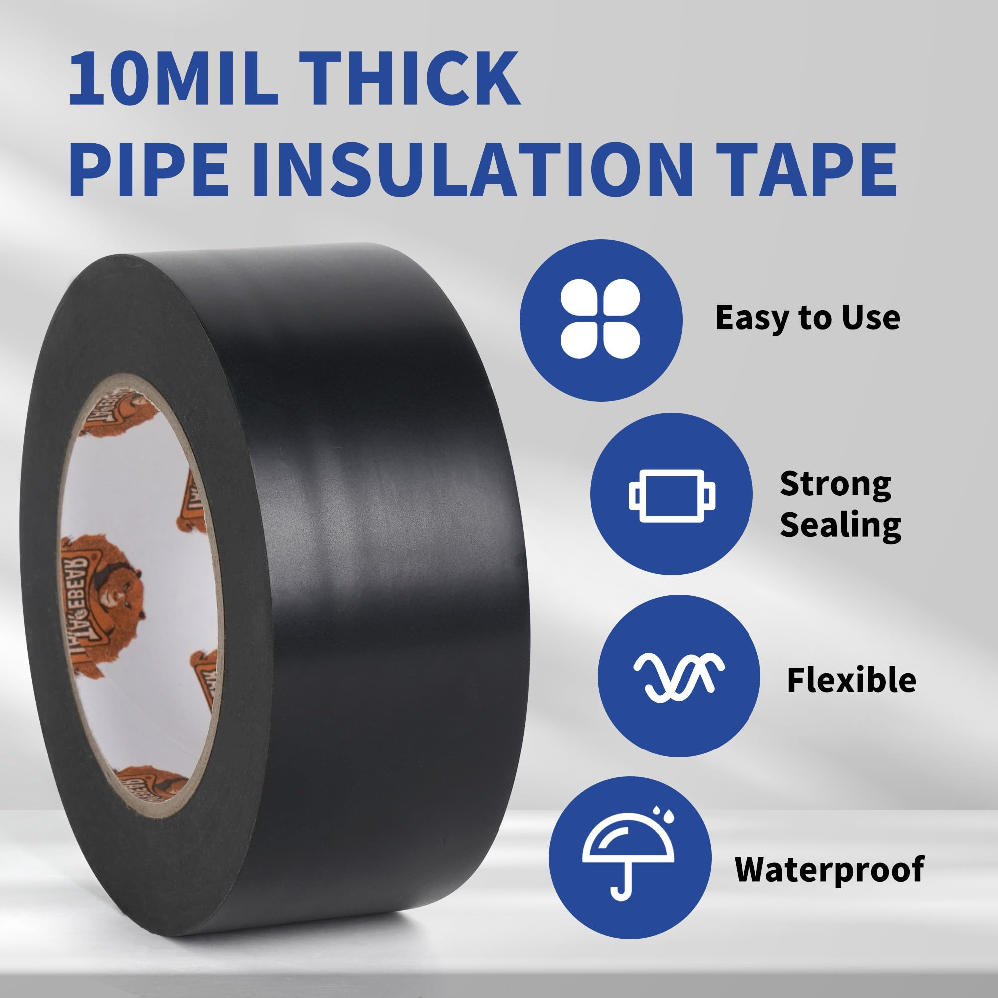 TAPEBEAR Corrosion Protection Pipe Tape, 10mil Pipe Wrap Tape for Drain Pipe, Metal Electrical Outdoor Underground Pipe, Waterproof PVC Black Tape Thicker for Hose Leak Proof, 4Inch x 33Yard