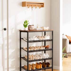 Pipishell 5-Tier Shoe Rack for Entryway and Small Spaces with Wooden Top & Metal Frames, Shoe Storage Organizer with Adjustable Storage Shelves, PISRB4V