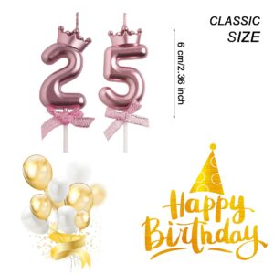 AOOLADA 25th 52nd Birthday Candles, Rose Gold 52 25 Year Old Cake Topper Number Birthday Candles, Happy Birthday Party Decorations Gifts for Women Men