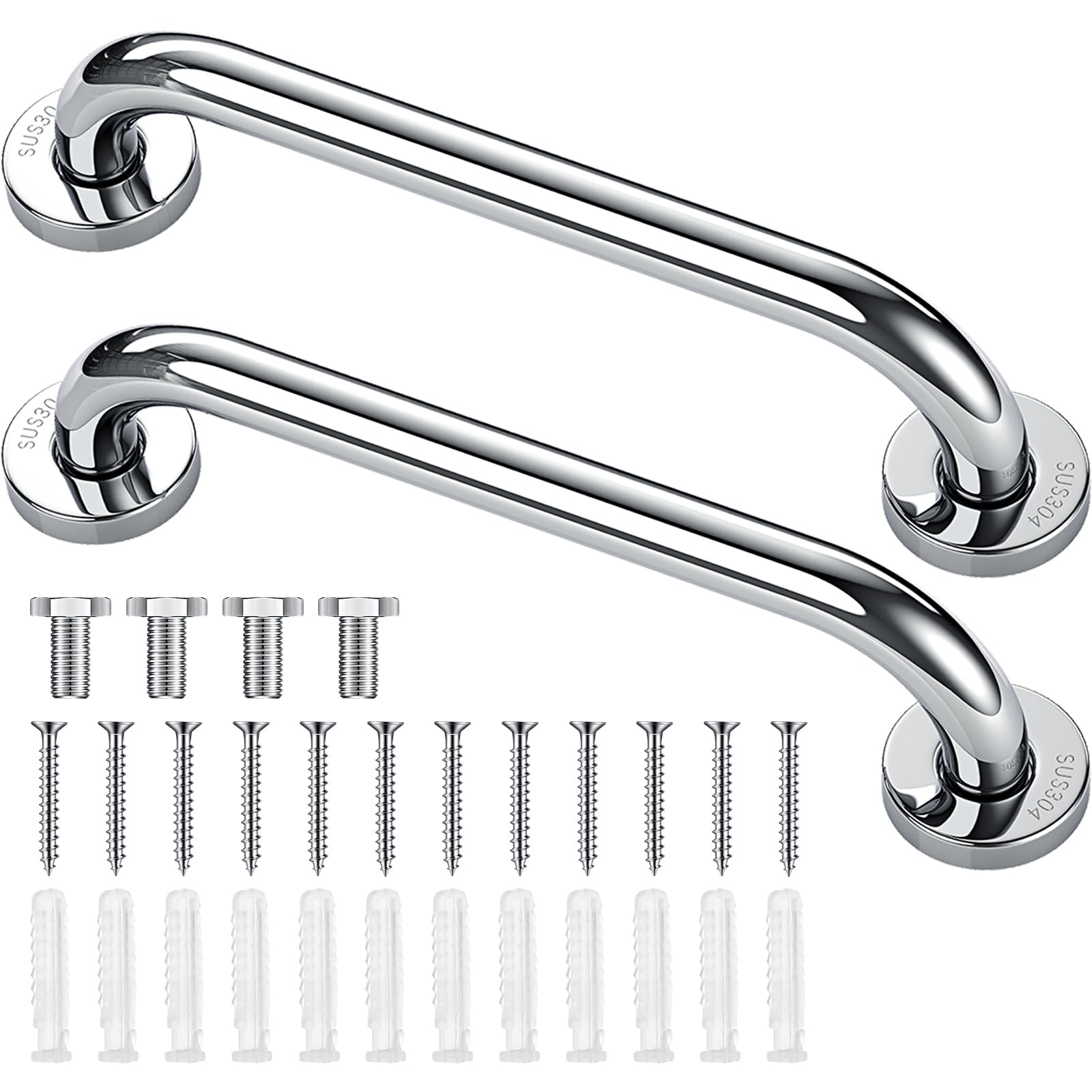 Blulu 2 Set Shower Grab Bar Stainless Steel Bathroom Grab Bar Handle Anti Slip Heavy Duty Bathtub Handle Support Balance Hand Rails for Bathroom Elderly Handicap Senior Pregnant (9 Inch)