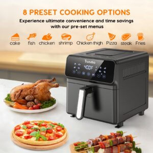 Trundlia Air Fryer Oven 6.3 QT, Compact & Large Airfryer for Family, 8 Quick Presets, Non-Stick Square Basket, All Metal Inside, Dishwasher Safe, Black