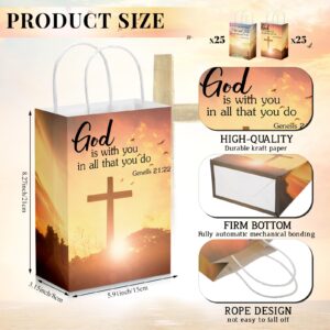 Zhanmai 50 Pcs Christian Gift Bags Church Visitor Welcome Packets Bulk Religious Baptism Bags with Bible Verse Bags with Handles for Christmas Favor, 5.91 x 3.15 x 8.27 Inch