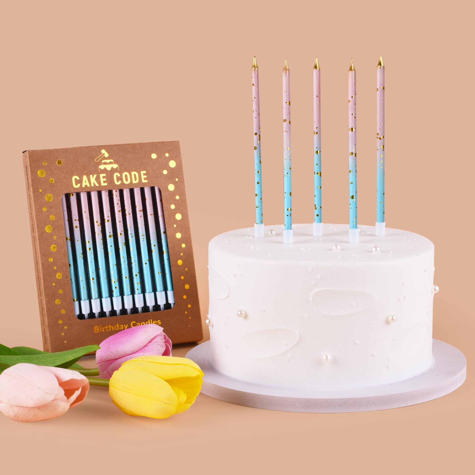 CAKE CODE Pink Blue Gold Long Thin Birthday Candles, Cake Candles, Birthday Parties, Wedding Decorations, Party Candles