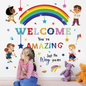 wondever Reading Corner Rainbow Wall Decals Kids Inspirational Quotes You are Amazing Peel and Stick Wall Art Stickers for Reading Room Classroom Kids Room