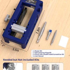 Door Hinge Jig, Door Hinge Router Template,Door Hinge Mortiser, Hinge Installation Kit Fits 3” to 5” Length and 1/4” or 5/8” Thickness Door Hinge, Blue