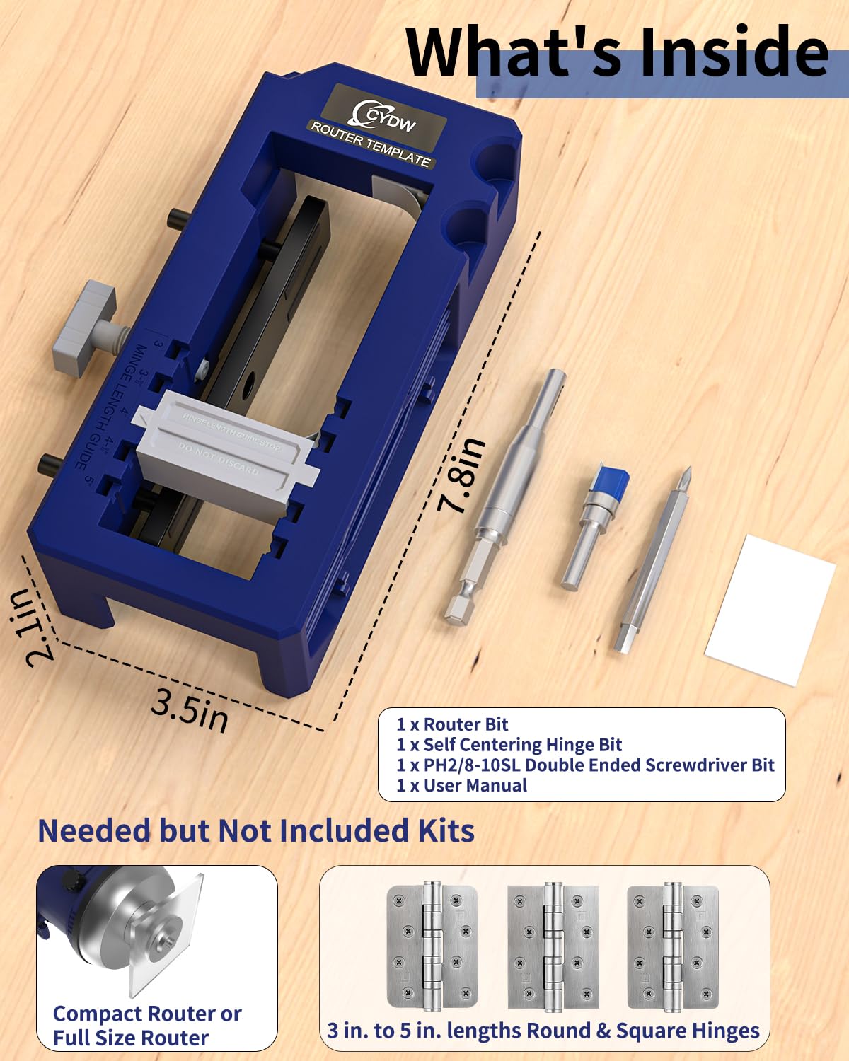 Door Hinge Jig, Door Hinge Router Template,Door Hinge Mortiser, Hinge Installation Kit Fits 3” to 5” Length and 1/4” or 5/8” Thickness Door Hinge, Blue