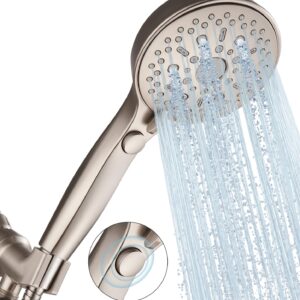 Heemli 12 Functions Shower Head with handheld, High Pressure Detachable Shower Head Set with Hose/ON/Off Button for Pets Dog Bath, Adjustable Bracket Rubber Washers Brushed Nickel