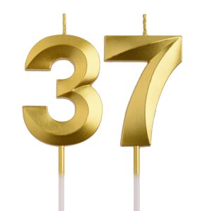 aoolada 37th 73rd birthday candles, gold 73 37 year old number birthday candles, birthday party decorations cake topper gifts for men women