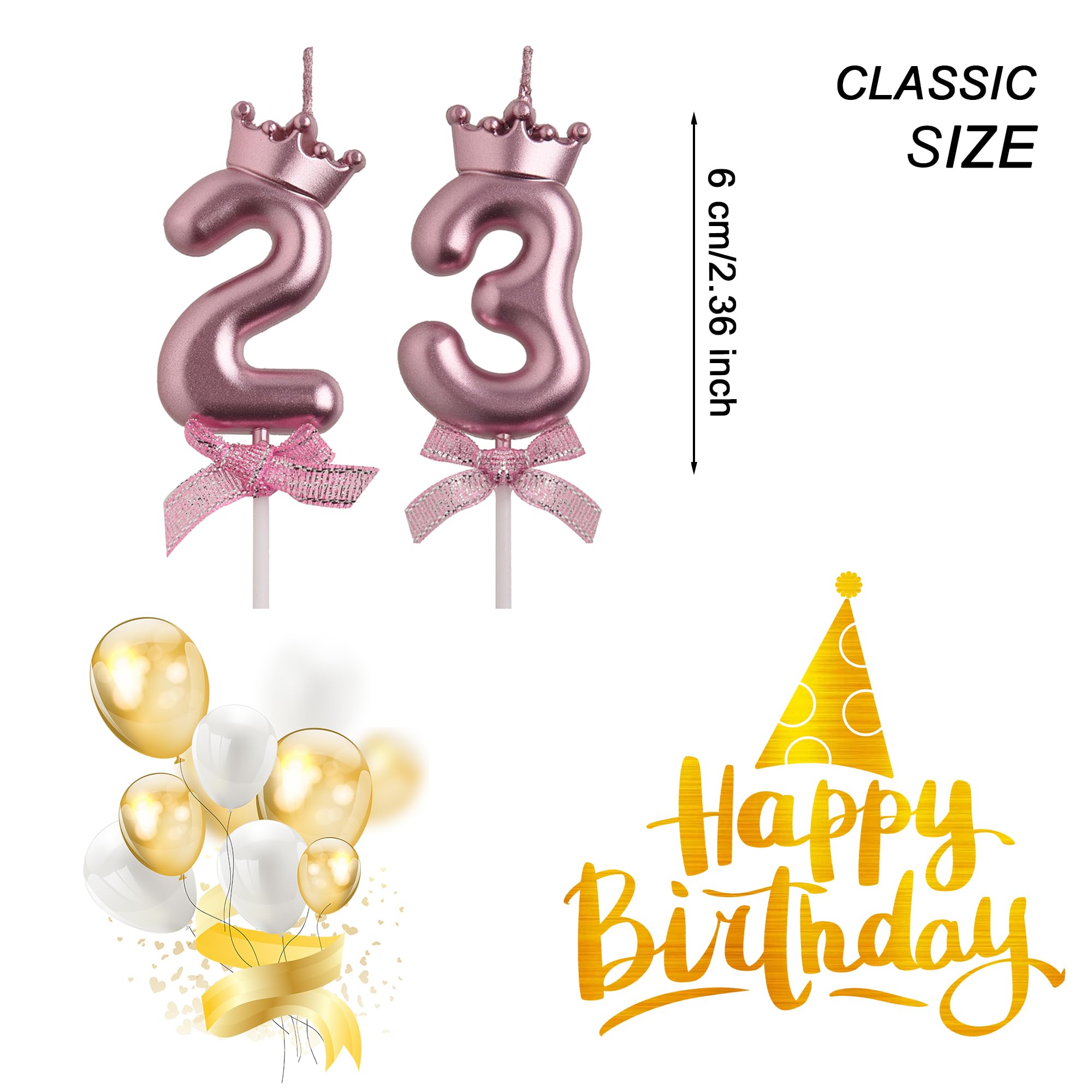 AOOLADA 23rd 32nd Birthday Candles, Rose Gold 32 23 Year Old Cake Topper Number Birthday Candles, Happy Birthday Party Decorations Gifts for Women Men