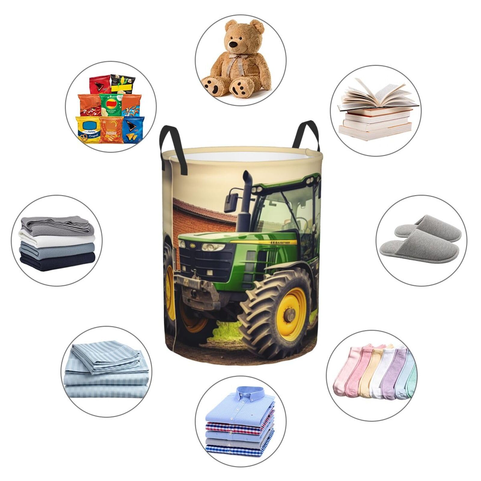 Tractor Theme Print Laundry Basket Waterproof Laundry Hamper With Handles Large Dirty Clothes Hamper For Dorm Family Travel Medium