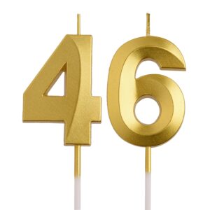 aoolada 46th 64th birthday candles, gold 64 46 year old number birthday candles, birthday party decorations cake topper gifts for men women