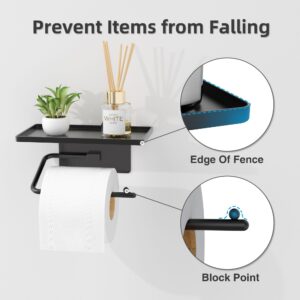 Niffgaff Adhesive Toilet Paper Holder: No Drill Installation - Wall Mount Toilet Tissue Holder with Shelf for Bathroom, Black.