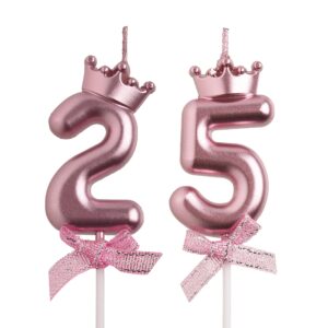 aoolada 25th 52nd birthday candles, rose gold 52 25 year old cake topper number birthday candles, happy birthday party decorations gifts for women men