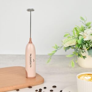 The HomeFlow Co.’s Milk Frother Handheld, Fast Electric Whisk Foam Maker for Coffee, Cappuccino, Latte, Frappe, Matcha, Hot Chocolate (Khaki & Beige)