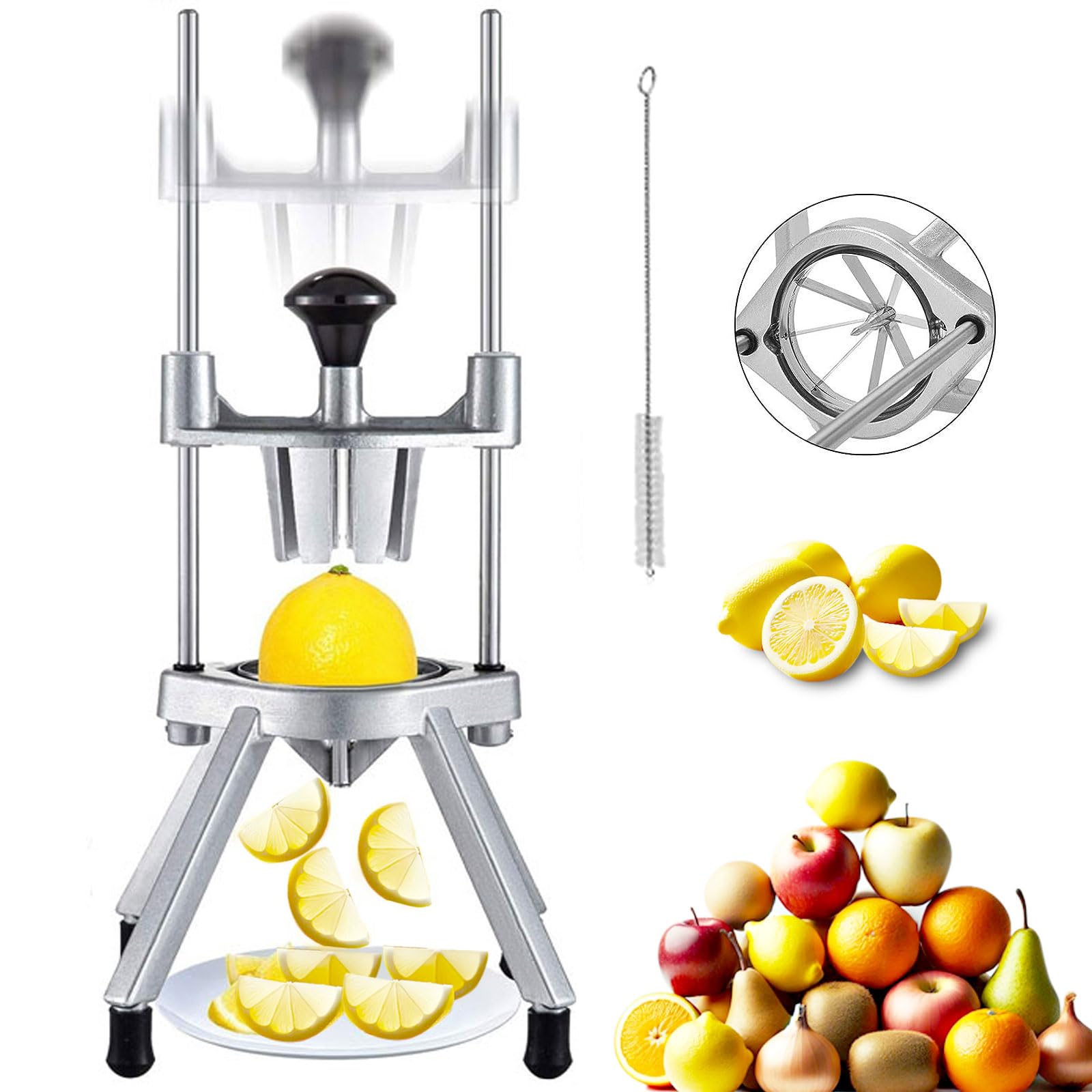 Commercial Lemon Cutter 8-Section with V-Shaped 420 Stainless Steel Blades，Easy Wedger Stainless Steel Blade Fruit Lime Slicer NSF Certified Easy-to-Use for Bar Restaurant (8-Section)