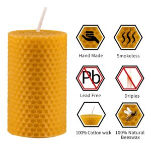 Beeswax Pillar Candles Bulk Set of 9 Handmade from 100% Pure Natural Rolled Bees Wax - Measures 2" x 3.4", Great for Home Decor, Party & Events, 10-12 Hour Burn Time