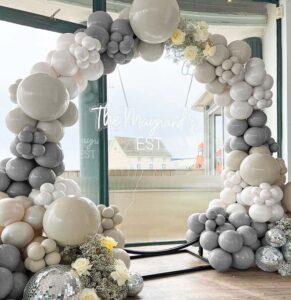 grey white balloon garland - double stuffed sand white pearl silver balloons neutral gray beige white balloon arch kit for bridal wedding baby shower birthday christmas party decoration