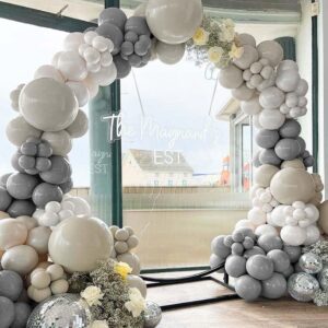 Grey White Balloon Garland - Double Stuffed Sand White Pearl Silver Balloons Neutral Gray Beige White Balloon Arch Kit for Bridal Wedding Baby Shower Birthday Christmas Party Decoration