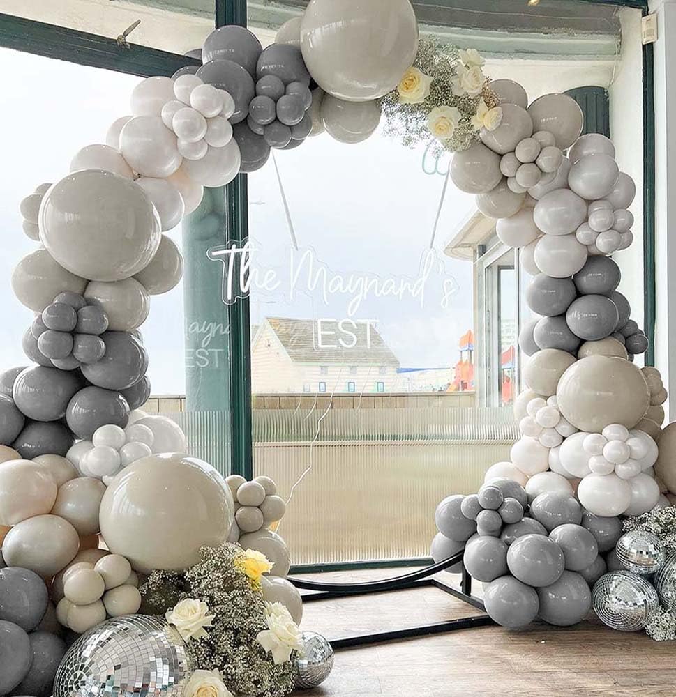 Grey White Balloon Garland - Double Stuffed Sand White Pearl Silver Balloons Neutral Gray Beige White Balloon Arch Kit for Bridal Wedding Baby Shower Birthday Christmas Party Decoration