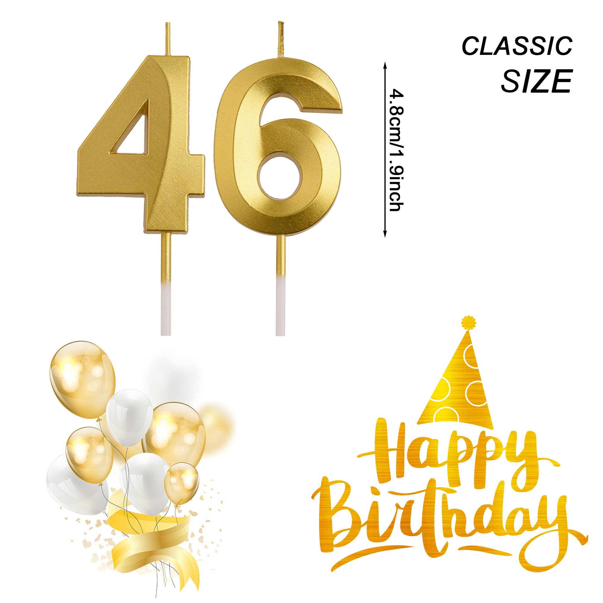 AOOLADA 46th 64th Birthday Candles, Gold 64 46 Year Old Number Birthday Candles, Birthday Party Decorations Cake Topper Gifts for Men Women